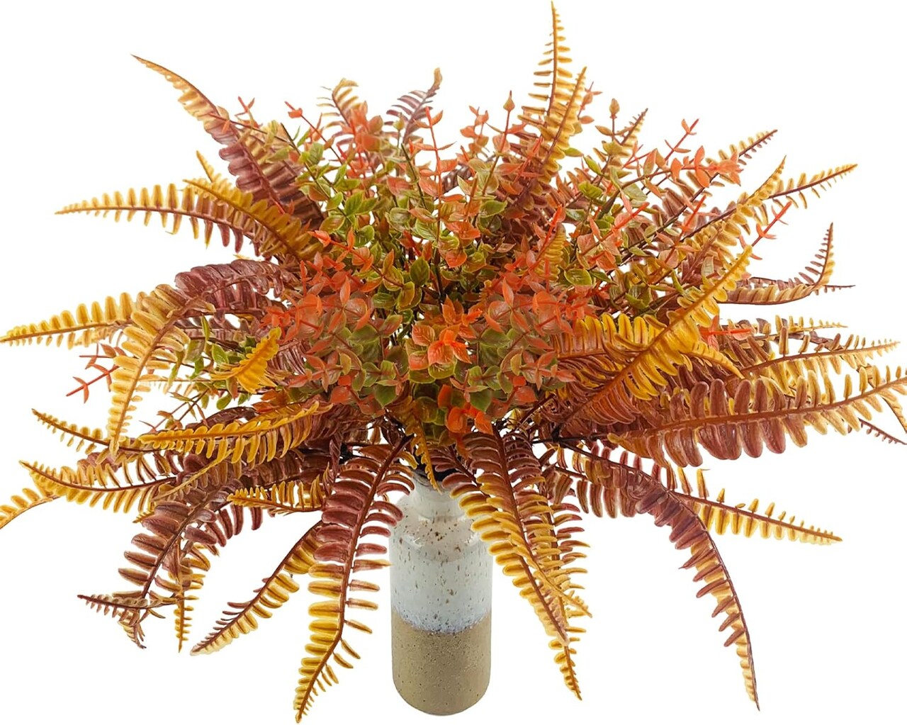 6-Pack Artificial Fall Flowers & Boston Ferns – UV-Resistant Faux Plants for Outdoor Garden, Front Porch, Sidewalk, Window Boxes & Indoor Autumn Décor (Orange)